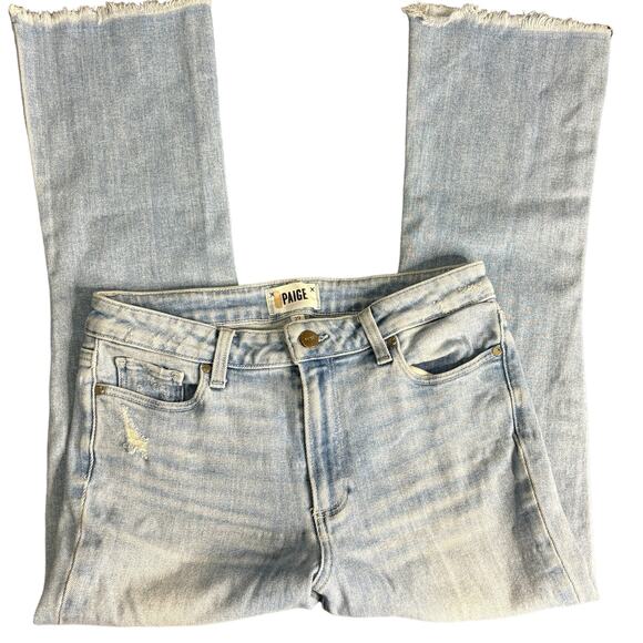 Paige Collete High Rise Flare Jeans Size 29 Light Wash Raw Hem Distressed Denim - Picture 12 of 13